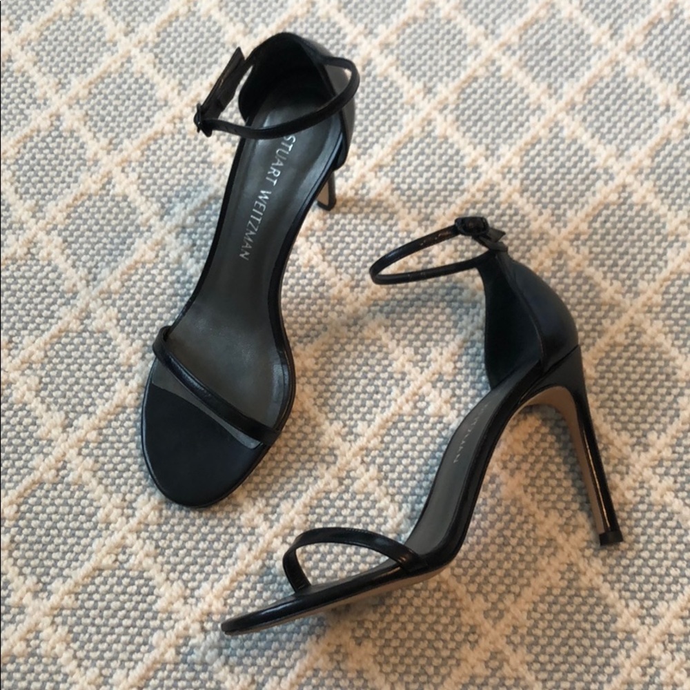 Stuart Weitzman Nudistsong Black Leather Heels 7.5